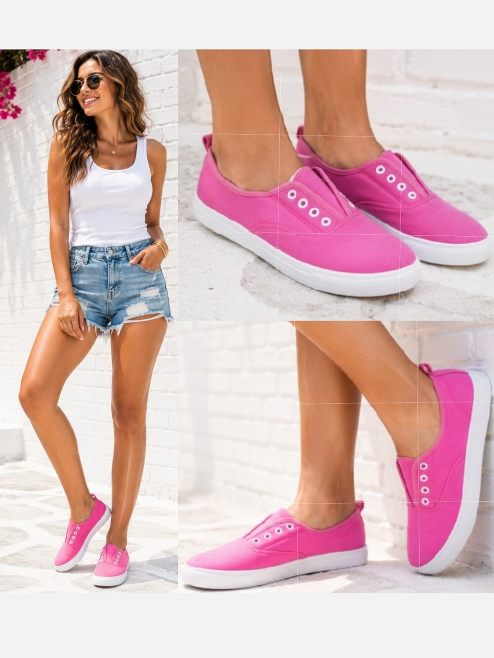 NWT Charlie Paige Pink Canvas Slip On Sneakers Women`s US 6 Casual Preppy Skater